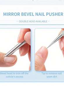 4支/2支/1支美甲钢推棒，美甲沙龙斜角钢推棒，双头美甲辅助工具，不锈钢美甲死皮推棒，死皮钢推棒 - 銀色 - 查看 3