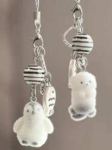 1pc Flocked Cartoon Keychain - Glacier Series, Polar Bear, Penguin, Sea Otter Pendant, Cute Bag Charm Gift - Multicolor - View 2