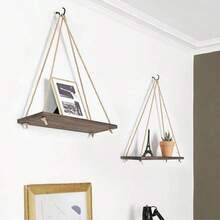 2 piezas/1 pieza Estantes flotantes de pared de madera, Tablero de almacenamiento de tela de estilo bohemio, Adecuado para sala de estar, dormitorio, baño, cocina, decoración del hogar, decoración de la habitación, decoración de pared, regalos para vacaciones, de vuelta a la escuela - Beis - Ver 3