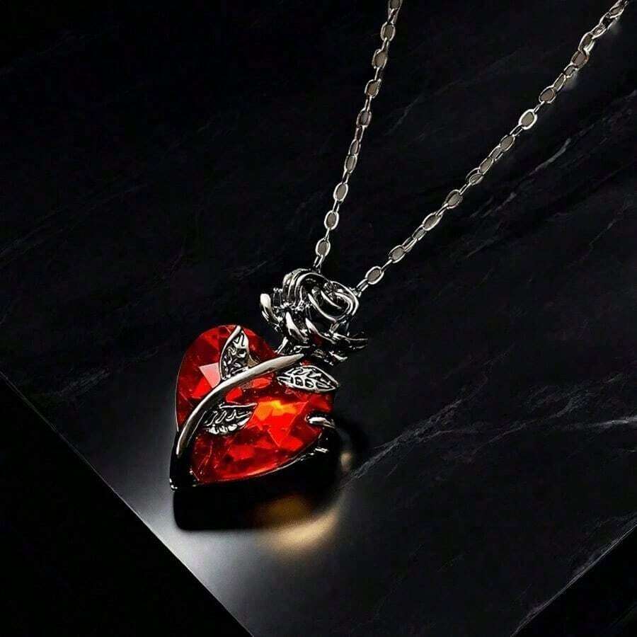 Nice Ear1pc Charming Rose Heart Pendant Necklace For Men - Gothic Collarbone Chain, Fashionable Men's Accessory Halloween Valentine's Day Valentines Fathers Day Gift School Halloween Accessories Punk - 01 槍黑 N-413 - 查看 1