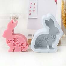 Easter Bunny Silicone Mold, Baking Mold For Candle, Mousse Cake, Chocolate, DIY Floral Rabbit Candle, Plaster, Resin Crafts - Multicolor - View 3