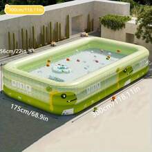 Dinosaur Theme Inflatable Large Outdoor Swimming Pool, Family Inflatable Swimming Pool, PVC Material, Foldable Portable Rectangular Design, Suitable For Family Water Entertainment, Yard Party, Outdoor Summer Fun, Backyard Recreation, Dinosaur Theme Design, Smooth Surface, Large Capacity Water Activities - 綠色 - 查看 8