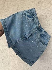 Women's High-Waisted Denim Shorts/Skirt - 5601 Claro De Brilho - View 1