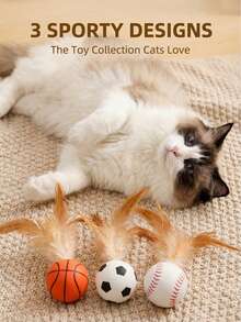 10 Peças/Conjunto Pacote de Valor de Brinquedos para Gatos de Estimação, Conjunto de Bolas de Pena Elásticas, Brinquedos Interativos de Autoentreterimento para Perseguição, Aliviam o Tédio, Estilo Esportivo Aleatório - Multicolorido - Visão 4