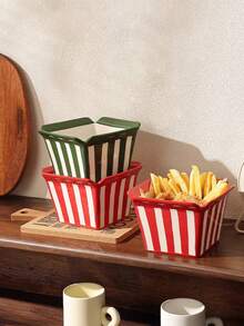 Cartoon Striped Ceramic French Fry Bucket, 750ML, Essential For Home Movie Nights, Popcorn Storage Container, Living Room Kitchen Snack Box, Home Decor (1pc) - Multicolor - View 7