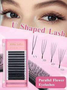 12 Rows YY/3D/4D/5D Eyelash Extension New Style U Shape W Bloom Lashes Premade Fans Lightweight Fluffy Mink Faux Eyelashes - Black-curl:D - View 1