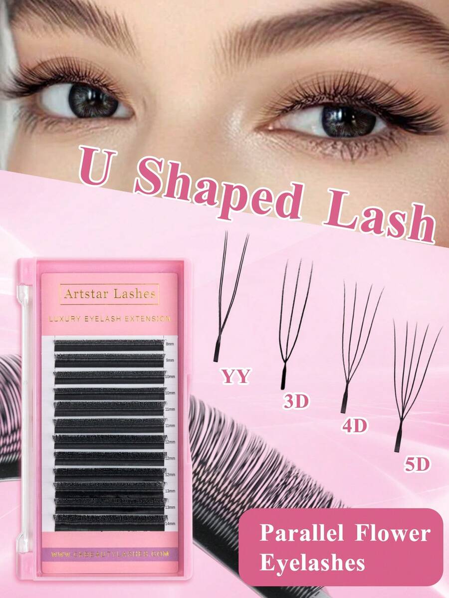 12 Rows YY/3D/4D/5D Eyelash Extension New Style U Shape W Bloom Lashes Premade Fans Lightweight Fluffy Mink Faux Eyelashes - Black-curl:D - View 1
