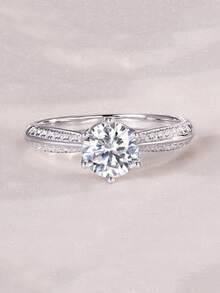 1/2/3/5 Carat Moissanite Diamond Ring, 925 Sterling Silver Women's Wedding Band, Suitable For Banquet, Party, Official Occasions, Festivals, Valentine's Day, Engagement, Wedding, Anniversary, Birthday Gift, With Certificate - Silver - View 28