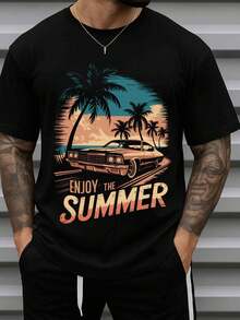 Summer Vibes Ride Garage T-Shirt For Men Black Hip-Hop Streetwear Crew Neck Short Sleeve All-Season Wear Weekend Casual Regular Fit GREENINK - Black - View 8