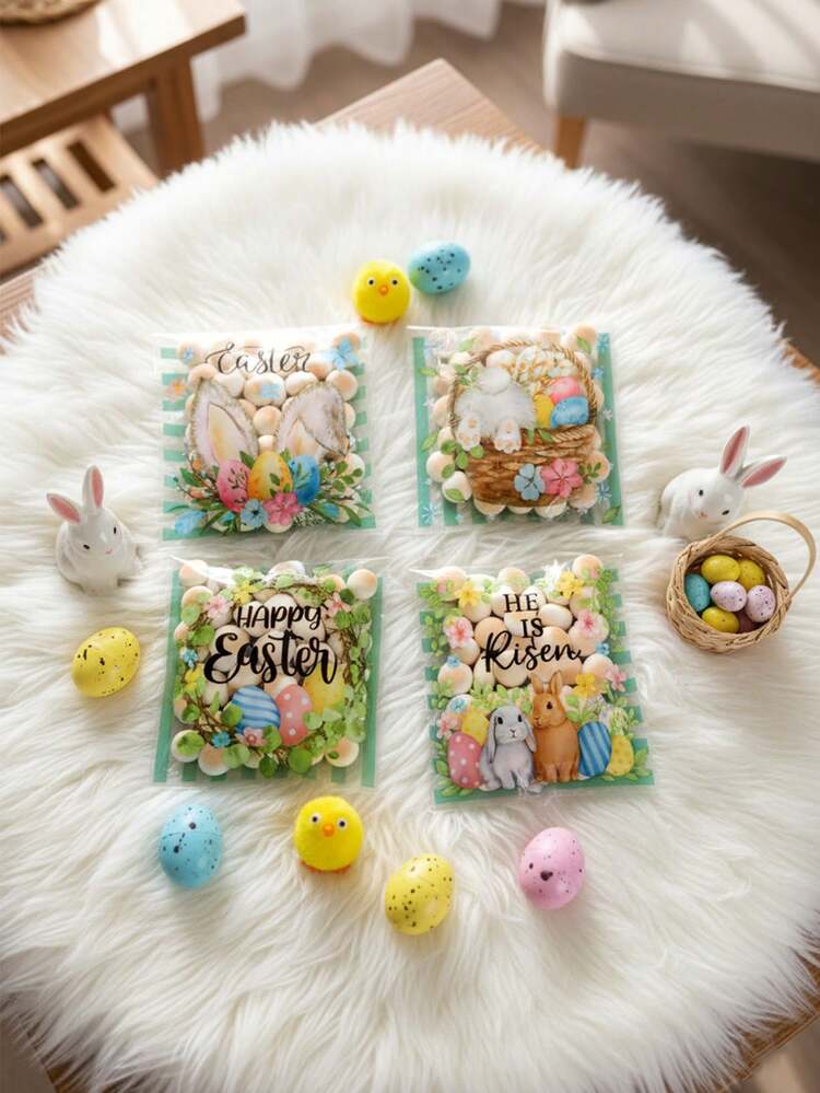 100pcs Easter Bunny Gift Bags Self-Sealing Bags, Easter Egg Gift Packaging Bags, Easter Party Supplies, Happy Easter Decorations, Easter Craft Bags, Easter Chocolate Biscuit Bags, Easter Rabbit Sweet Bags, Easter Party Decorations, Easter Small Gift Packaging Bags, Easter Kitchen Baking Bags, Easter Celebration Table Decorations, Easter Room Decorations, Easter Home Decor, Easter Gift Bags, Party Favors - Easter Watercolor Bunny - View 2