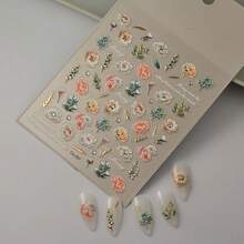 Peony Flower 5D Embossed Nail Stickers For Spring Nail Art Peony Nail Decals Rhinestones Nail Art Stickers With Gold Leaf Artificial Nails Supplies For Women Manicure Decorations - 風格10 - 查看 4