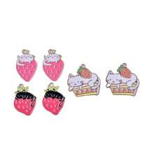 10pcs Cat Series Strawberry Cat Cake Cat Drip Oil Alloy Cartoon Animal Jewelry Pendant Earring DIY Accessories