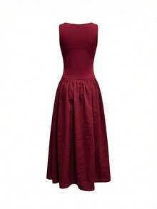 Women's Crew Neck Fitted Long Sleeve Bodycon Dress Summer Elegant - Red - View 8