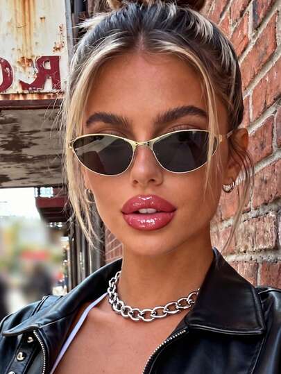 1 Pair Y2K Cat Eye Retro Punk Sunglasses, Unisex Metal Frame Sunglasses, Suitable For Travel, Beach Accessories, Women's Autumn/Winter Basic, Business Casual, Gift, College Style, Back To School