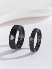ATLVXJL 2pcs/Set Luminous Couple/Friendship/Family "I Love You" Heart & Letter Design Glow-In-The-Dark Couple Rings, Casual Jewelry Suitable For Daily Wear And Holiday Gift - Black - View 7