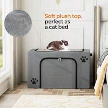 Caja de arena para gatos con cama para gatos; bandeja de arena oculta en sala de estar recámara esquina; baño para gatos se adapta a la mayoría de cajas de arena; caja de arena grande para gatos - Gris - Ver 2