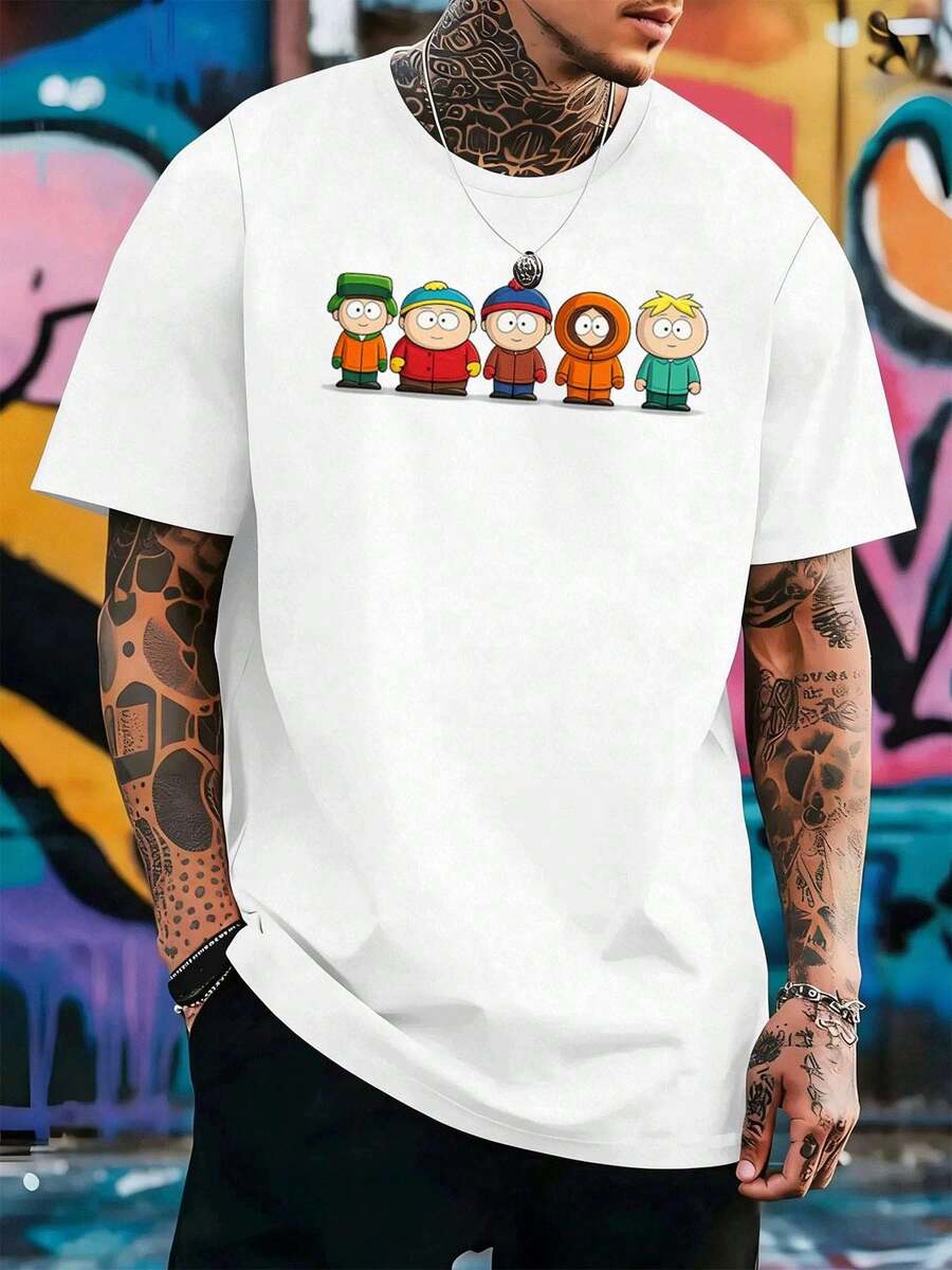 South Park Cartoon Graphic T-Shirt, 100% Cotton, Crew Neck, Loose Fit, Comfortable, Art Print, New Arrival - trắng - Xem 1