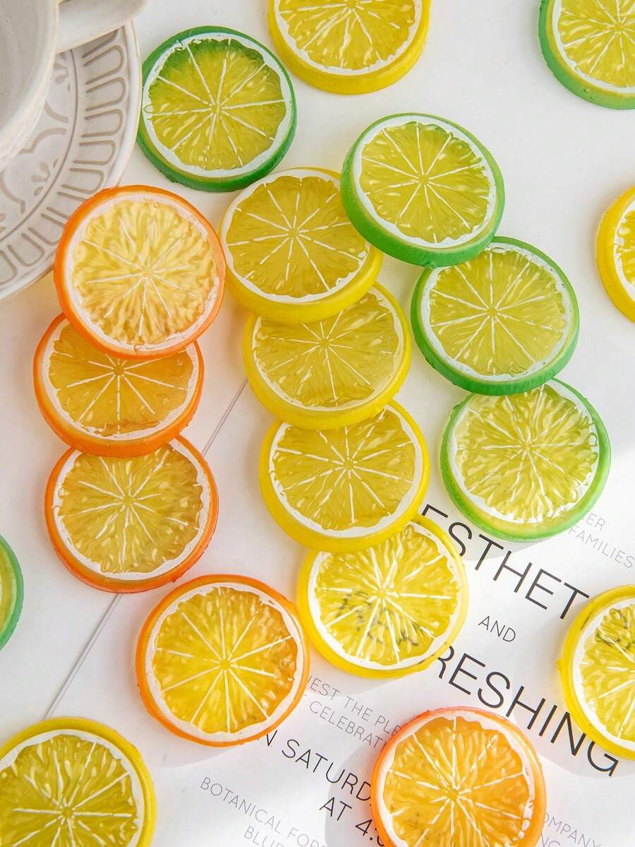 20pcs Artificial Plastic Lemon Slices, Suitable For Spring Wedding, Mother's Day, Valentine's Day, Vase Decor, Also For Home Dining, Bedroom Decor, Holiday Birthday Party, Outdoor Garden Decor - Color Mixing - View 1