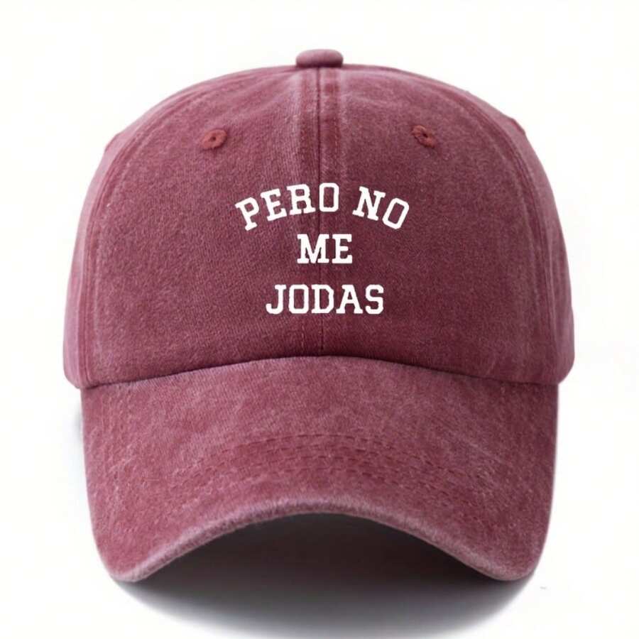 Fabric.Unisex Printed Letter Baseball Cap, "Pero No Me Jodas" Curved Brim Hat, Truck Driver Style, Ideal For Outdoor Vacation, Camping - Crimson - View 1