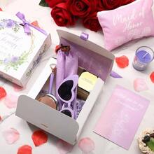 88 Pcs Bridesmaid Proposal Gifts Bridesmaid Box Set Maid Of Include Box Candle Invited Cards Scrunchies Hair Elastics Ties Knotted Bracelets Pens Blue - 紫色 + 經典 - 查看 8