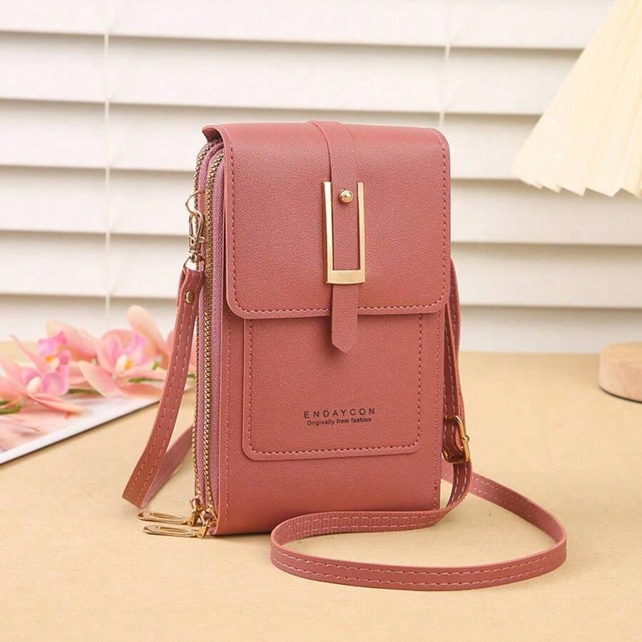 Touch Screen Crossbody Phone Bag For Women, Multi-Function Small Shoulder Bag With Card Slots, Mini Vertical Messenger Purse & Wallet - 深粉紅色 - 查看 1