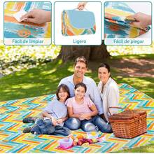 Manta de Pícnic,Manta de Picnic Impermeable y Resistente a La Arena, Manta de Playa, Mantas Plegables al Aire Libre para Viajes de Fiesta de Campamento Familiar (Cuadros café, 200X200CM) - Vacaciones soleadas - Ver 11