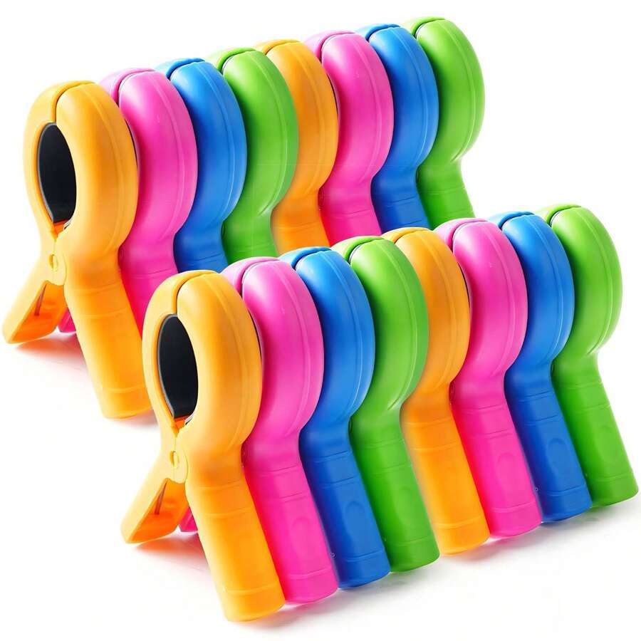 4/10pcs Large Beach Towel Clips, Suitable For Beach/Pool/Cruise Chair, Heavy Duty Cloth Clips, Windproof, Home Laundry Drying Clips - Multicolor - View 1