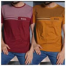 Kit Of 2 Men's Crew Neck Cotton T-Shirts BS - 1Vinho 1Mostarda - 查看 1