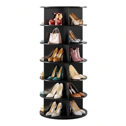 Zynr75xcfdr Black 6-Tier Spinning Rotating Shoe Rack Organizer Shoe Display Tower Lazy Susan Revolving Shoes Rack StorageOrganization 360 Vertical Bags Holder Rotate Organizer