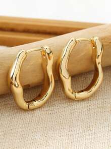 Khuyên tai vòng vàng bất đối xứng thời trang, khuyên tai tròn phù hợp cho phụ nữ đeo hàng ngày, quà tặng. - Bông tai hình học - Xem 12