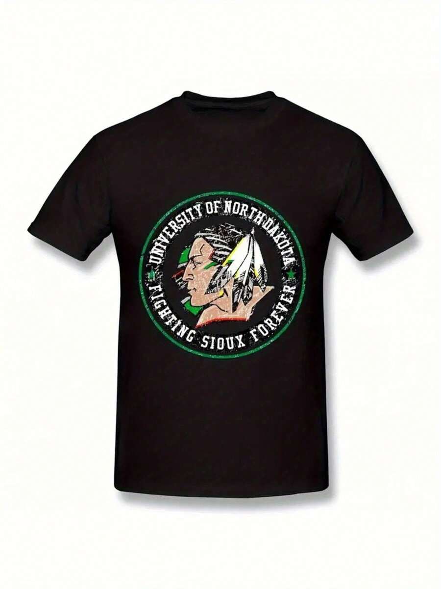 Men'S North Dakota Combat Sioux Pattern T-Shirt Black, Casual Short Sleeve T-Shirt With Sioux River State Design, Comfortable Cotton Fabric - màu đen - Xem 1
