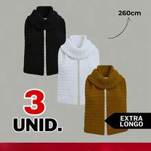 Kit 3 Peças Cachecol Tricot Unissex Premium Frio Cachecol Masculino Cachecol Feminino - Preto/Branco/Mostarda - Visão 6