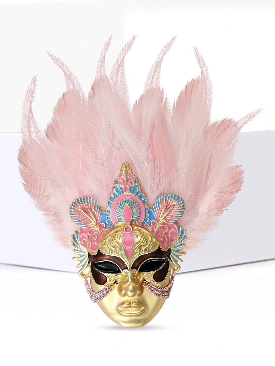 Feather Masked Lady Brooches - Figure Pins For Women Casual Party Jewelry Accessories / Friends Gifts Badges Decoration - Masked Girl - View 1
