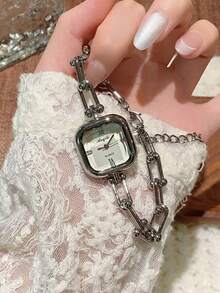 1pc Elegant Fashion Luxury Women's Watch, Ultra-Thin Square Minimalist Quartz Watch, Suitable For Daily Wear, Birthday Gift - 銀色 - 查看 3