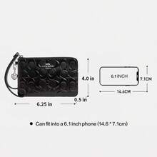 Coach Corner Zip Wallet Wristlet Bag In Signature Canvas With Stripe,Purses And Bags Women Wallet Bags For Women Christmas Gift For Her CW854 - Màu đen bóng - Xem 6