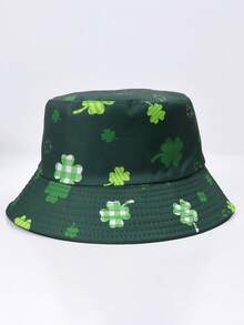 1pc Four-Leaf/Three-Leaf Clover Casual Party Cute Street Polyester UV Protection Reversible Bucket Hat, Suitable For Spring, Summer, Autumn, St. Patrick's Day, Unisex Lucky Clover Print Sun Hat