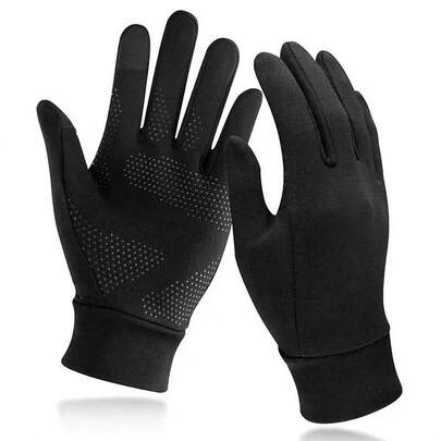 Black Warm Touchscreen Gloves, Anti-Slip Thermal Lining, Suitable For Outdoor Sports, Cycling, Skiing, Hiking, Unisex For Autumn/Winter