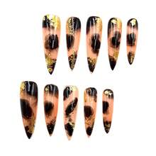 Professional Stiletto Press-On Nails - Peach Black Marble & Gold Flake 2026 Newest Handmade Removable Unique Fashion Statement Nail - CR204 - View 2