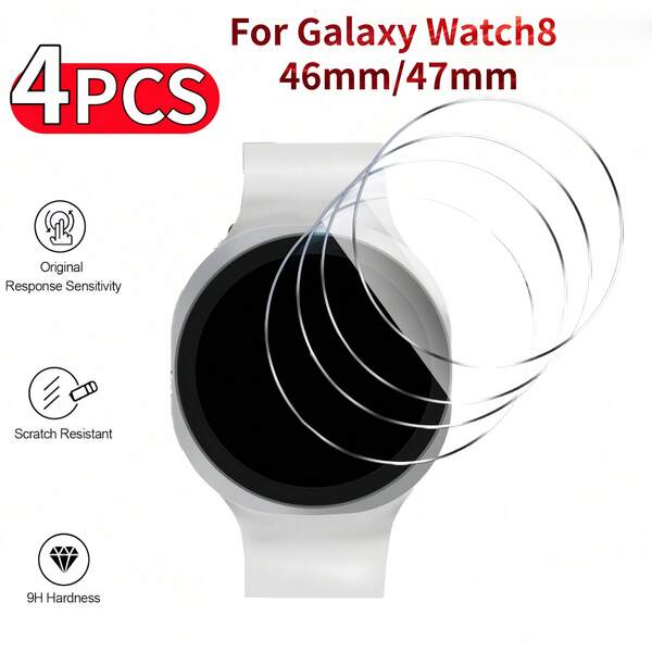 4pcs Tempered Glass Screen Protector For Galaxy Watch 8 Classic 46mm, Watch 8 47mm, High Definition Clear, Ultra-Thin Design, Bubble-Free, 9H Hardness, Scratch & Wear Resistant, Smartwatch Accessories Screen Protection Essentials, Applicable To Daily Shield, Office, Home Daily Shield Office Home Watch Cover Watch Screen Protector Waterproof Shockproof Anti-Fall Scratch Resistant