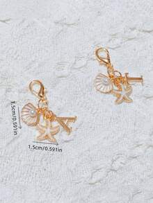 1pc Bohemian Style Gold Letter Keychain With Shell And Starfish Decoration, A-Z Letter Options, Suitable For Holiday And Beach Themes - Multicolor - View 4