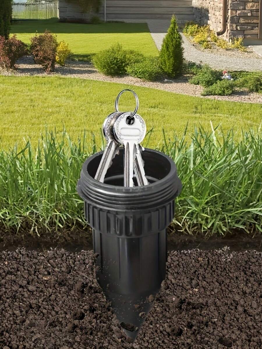 1个喷水器钥匙隐藏器，逼真的钥匙隐藏器，户外花园/庭院/草坪钥匙保险箱，可轻松插入花园/草坪下方。 - 黑色 - 查看 1
