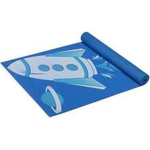 - Tapete de yoga para niños para yoga con impresiones divertidas tiempo de juego para bebés niños pequeños activos y tranquilos 60 pulgadas de largo x 24 pulgadas de ancho x 3 mm de grosor - Cohete azul - Ver 1
