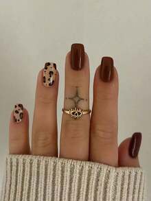 24pcs Square French Brown Leopard Print Nail Stickers To Enhance Your Fashion Style! Perfectly Fits Acrylic Nail Set. Includes 1pc Jelly Gel And 1pc Nail File. Leopard Nail Stickers Suitable For Women And Girls For Daily And Party Use. E5W1 - Nhiều màu 4 - Xem 7