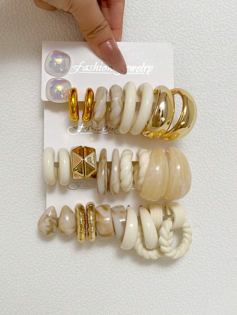 1-10对随机复古硬币几何亚克力夸张时尚耳环套装，盲盒组合，适合女性，母亲节、情人节、圣诞节、新年、日常佩戴 - 彩色 - 查看 1