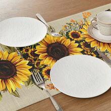 1pcs, Pastoral Style Sunflower Table Runner, Warm Home Decor, High-Quality Table Cloth/Coffee Table Cloth, Fresh And Natural Style, Suitable For Living Room And Bedroom Decoration, Artistic Print, Durable Material, Suitable For All Seasons. - Nhiều màu - Xem 4