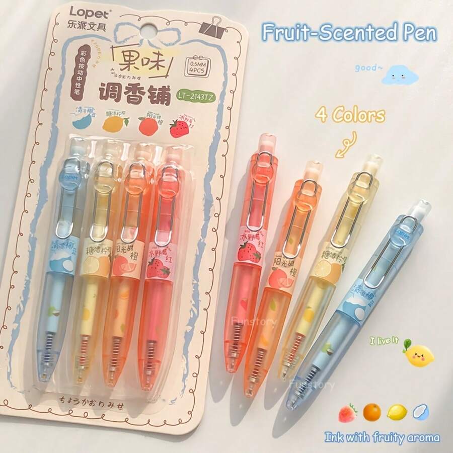 1/4 chiếc bút bi bỏ túi thơm mùi trái cây | Bút gel khô nhanh nhiều màu sắc 0.5mm, bút viết nhật ký/vẽ trong suốt thời trang có kẹp bỏ túi, nhựa nhẹ - Nhiều màu - Xem 1