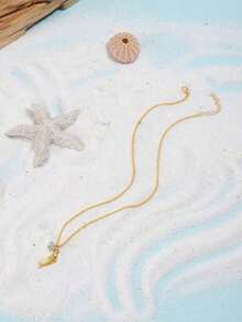 1pc Popular Women Fashionable Beach & Ocean Theme Personalized Shark Natural Stone Pendant Necklace, Ideal Gift For Wedding, Engagement Party, Halloween - Bạc - Xem 7