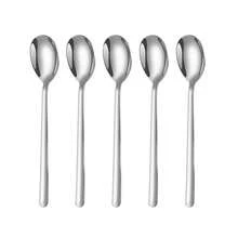 1/5件套不锈钢长柄韩式勺子，汤勺，家用餐具勺叉套装，高品质餐具 - 銀色 - 查看 7