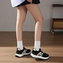 2026 New Soft Leather Women Thick Sole White Sneakers, Fashion Versatile Spring/Autumn Casual Lightweight Trainers For Students - Black - View 3