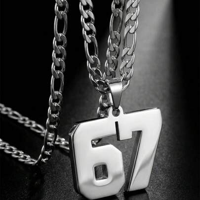 1pc European & American Punk Hip Hop Baseball Football Arabic Number 67 Pendant Necklace, Exaggerated Sweater Chain Necklace, Suitable For Boys, Girls, Children, Football Fans, Fashion Sports Street Outdoor Party Back To School Daily Wear Accessory